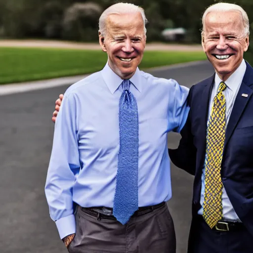 Image similar to A photo of joe biden teams up with a teenage joe biden, perfect faces, 50 mm, award winning photography