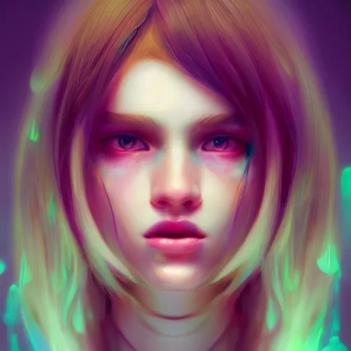 Image similar to A Stunning portrait of teen girl, art by Ross tran, vivid color palette, digital painting, 3D, octane render, post process in Photoshop, highly detailed, particles, light effect