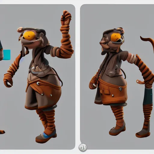 Image similar to character design of a stylized explorer and cartographer in the style of Studio Ghilbi, stylized cartoon texture and modeling 3D, unreal 5, realistic, dynamic lighting, highly detailed