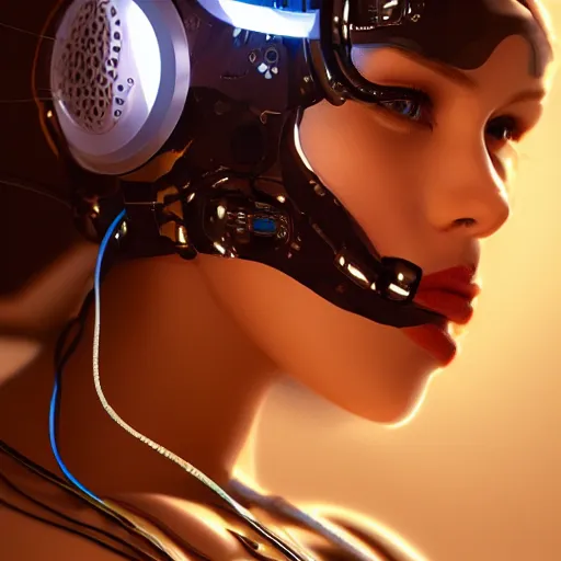 Image similar to a beautiful woman wearing robot suit with wires and light, highly detailed, photorealistic, artstation, smooth