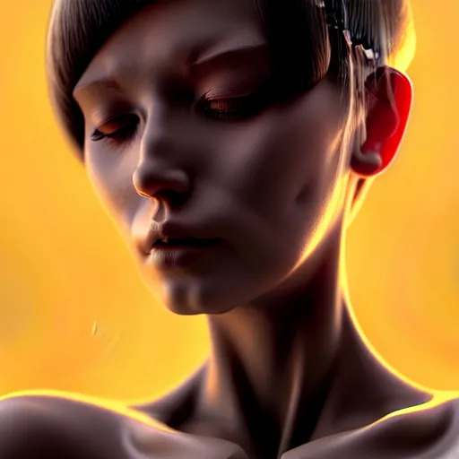 Image similar to a extremely detailed digital painting of a highly complex humanoid android woman with integrated cybernetic modifications, art by ilya kuvshinov, trending on cgsociety, computer art, ilya kuvshinov, artstation hd, artstation hq, photo realistic, hyperrealism, soft light, cinematography photo, ray tracing, unreal engine 5