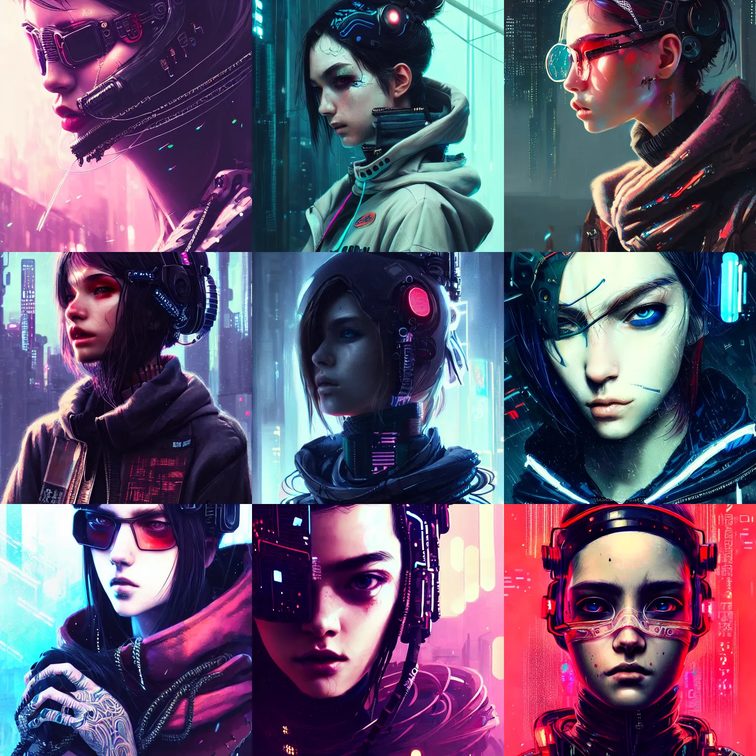 Prompt: very cool girl wearing cyberpunk intricate streetwear, beautiful, detailed portrait, intricate complexity, by greg rutkowski, artgerm, ross tran, conrad roset, takato yomamoto, pixiv. 4 k, beautiful, cinematic dramatic atmosphere