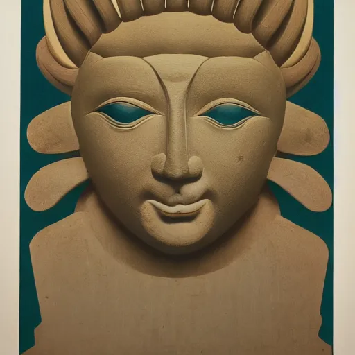 Image similar to portrait of an ancient deity, in the style of herbert bayer
