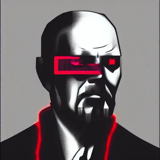 Prompt: cyberpunk vladimir lenin as the leader of a futuristic communist society, cybernetics, sharp lines, digital, artstation, colored in