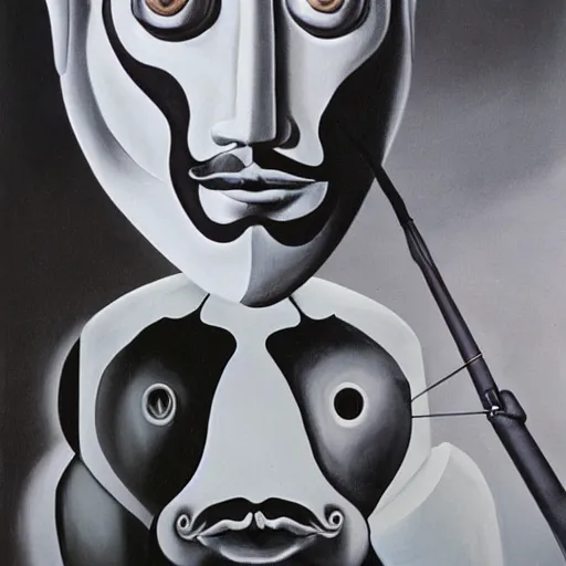 Image similar to half man half robot Salvadore Dali twirling his mustache while painting