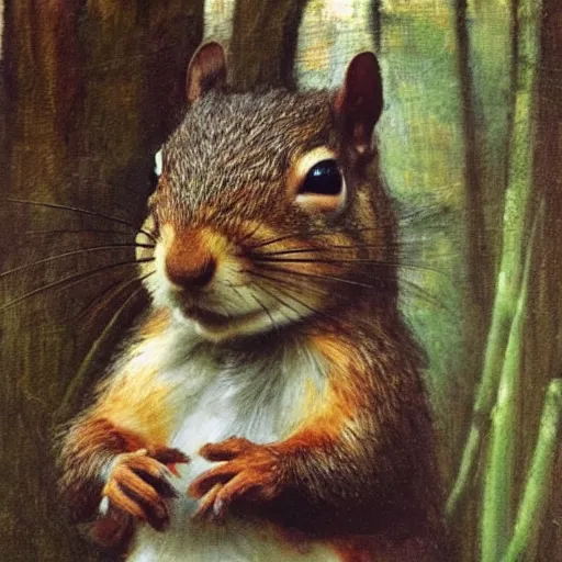 Image similar to by waterhouse, picture portrait of a squirrel wearing ww 2 aviator cap, photorealism, 8 k,