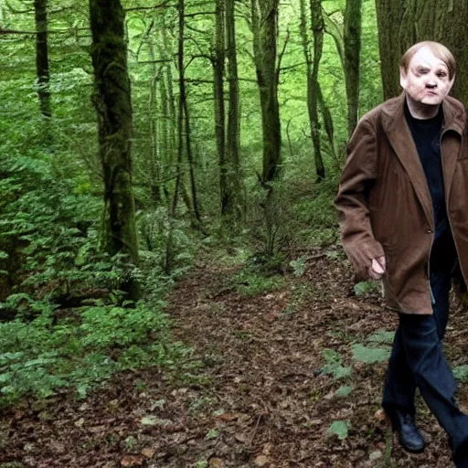 Image similar to mark e smith walking through the woods like sasquatch