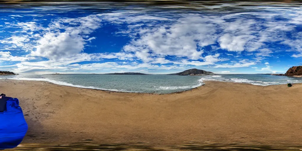 Prompt: 3 6 0 panorama of a california beach