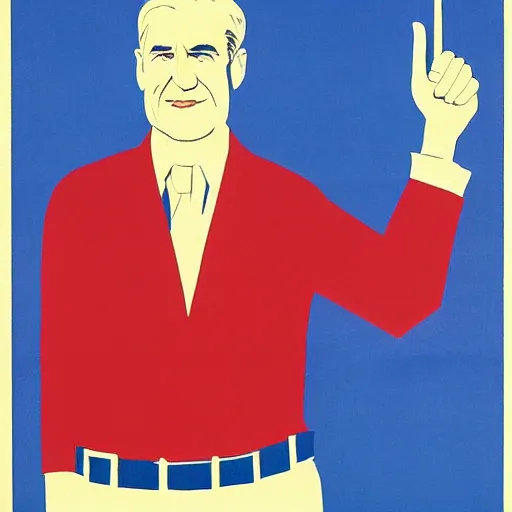 Prompt: minimalist soviet propaganda of robert mueller standing with folded arms, by le corbusier and diego rivera