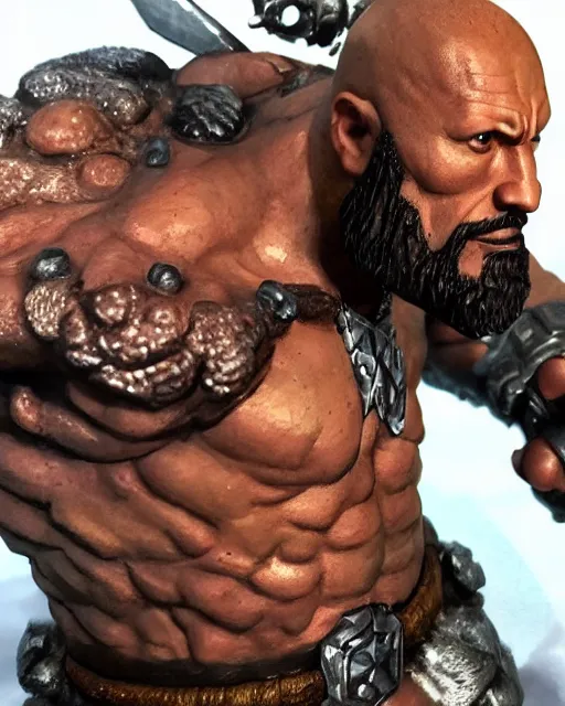 Prompt: close up shot of dwayne johnson with battle axe, dnd, high fantasy. royo, artgem, wlop