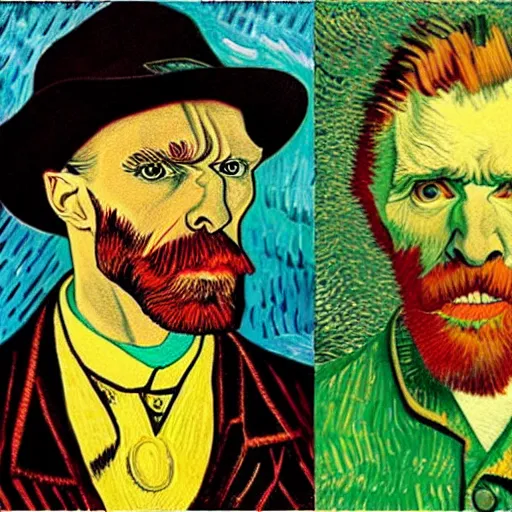 Image similar to portrait mash - up between mc escher and vincent van gogh