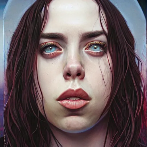 Image similar to Billie Eilish, by Chris Moore, by Mark Brooks, by Donato Giancola