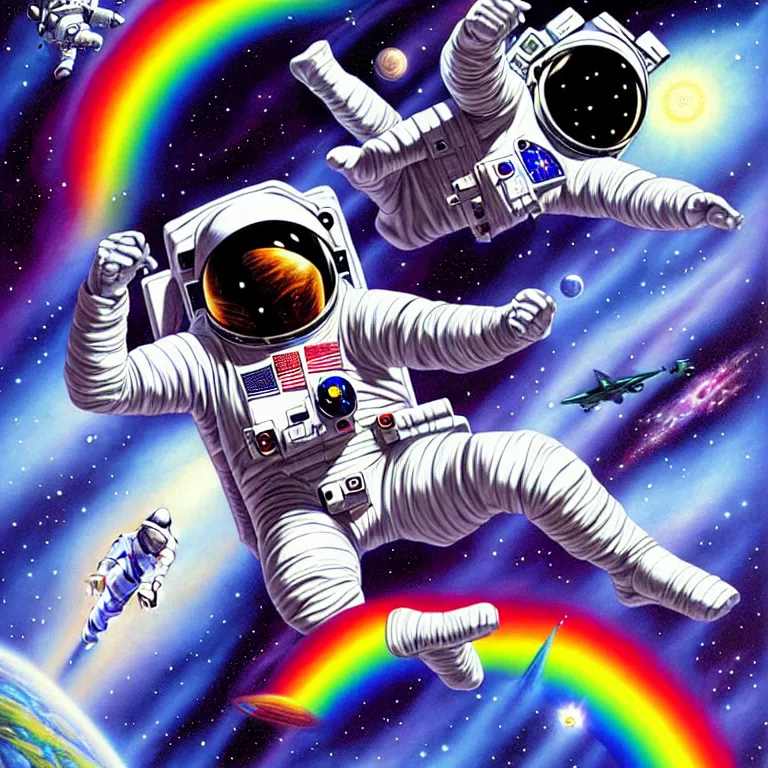 Image similar to astronaut at the rainbow bridge. paul gulacy. philip caza. artgerm.