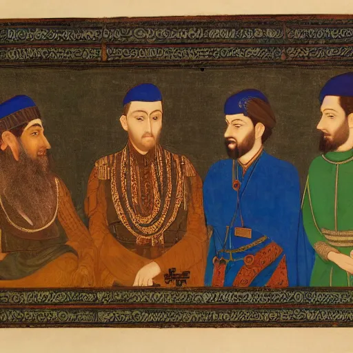 Prompt: emperor and muad'dib paul atreides, pensive, bright blue eyes, mughal painting style, abd al - samad, mir sayyid ali, farrukh beg, basawan.