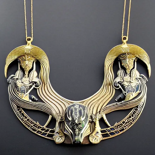 Image similar to artnouveau necklace of god horus giger and lalique style