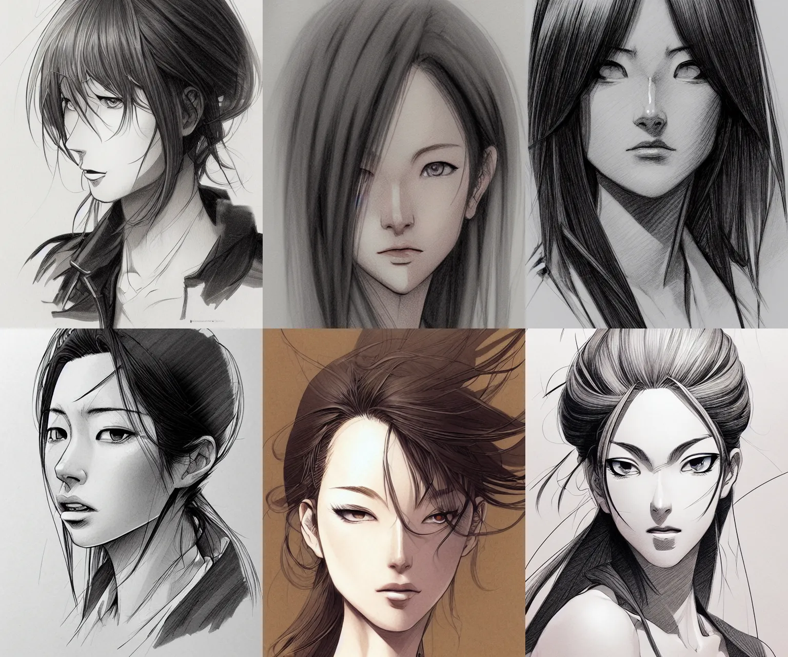 Prompt: portrait of a woman, sketch, artstation trending, high detail, focus, smooth, beautiful, by yusuke murata, takehiko inoue, hiroya oku, makoto yukimura, shinichi sakamoto, kousuke oono