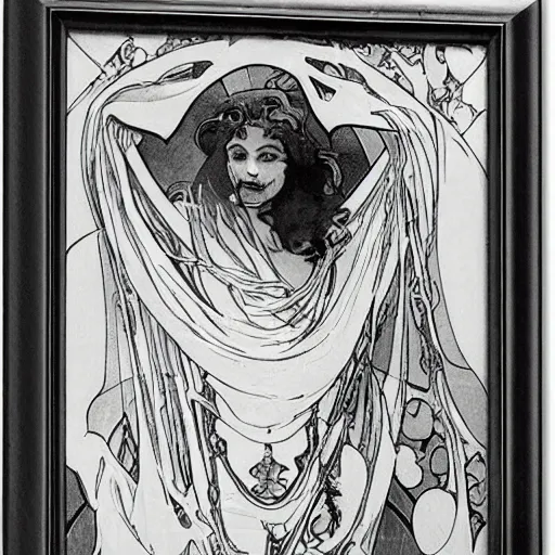 Image similar to eldritch villain by alphonse mucha