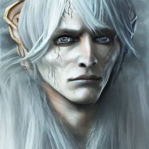 Prompt: a highly detailed portrait of a humanoid fantasy creature with white hair in a fantasy forest concept art