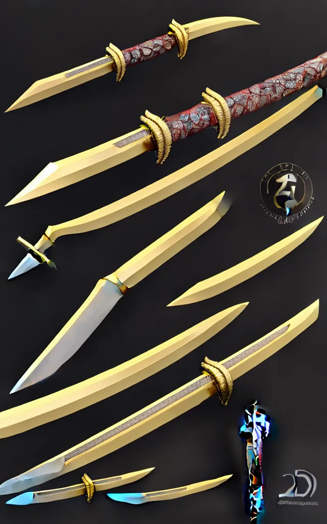 Image similar to very large detailed long sword, proportional image, clean background, 3 d octane render, blade, sharp, gold, gems,