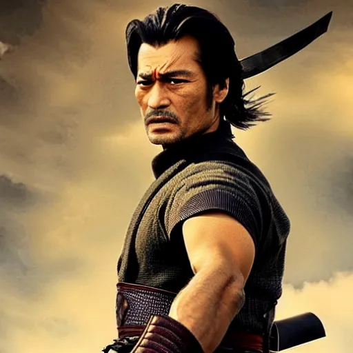 Prompt: handsome and strong kurdish samurai wielding a katana in a movie directed by christopher nolan, movie still frame, promotional image, imax 7 0 mm footage, perfect symmetrical facial features