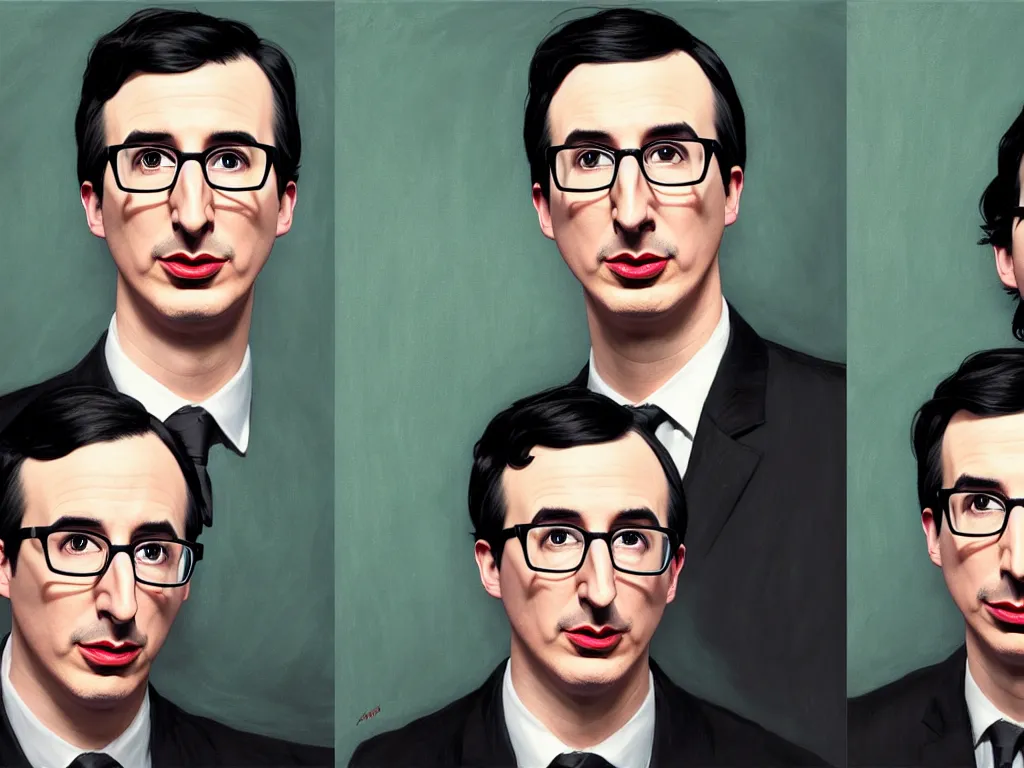 Image similar to photo booth, painting of both john oliver and adam driver together, john oliver in front, full body, elegant, beautiful, highly detailed, centered, dark, smokey, digital painting, concept art, smooth, sharp focus, illustration, deviant art, art by artgerm, art by greg rutkowski, art by alphonse mucha