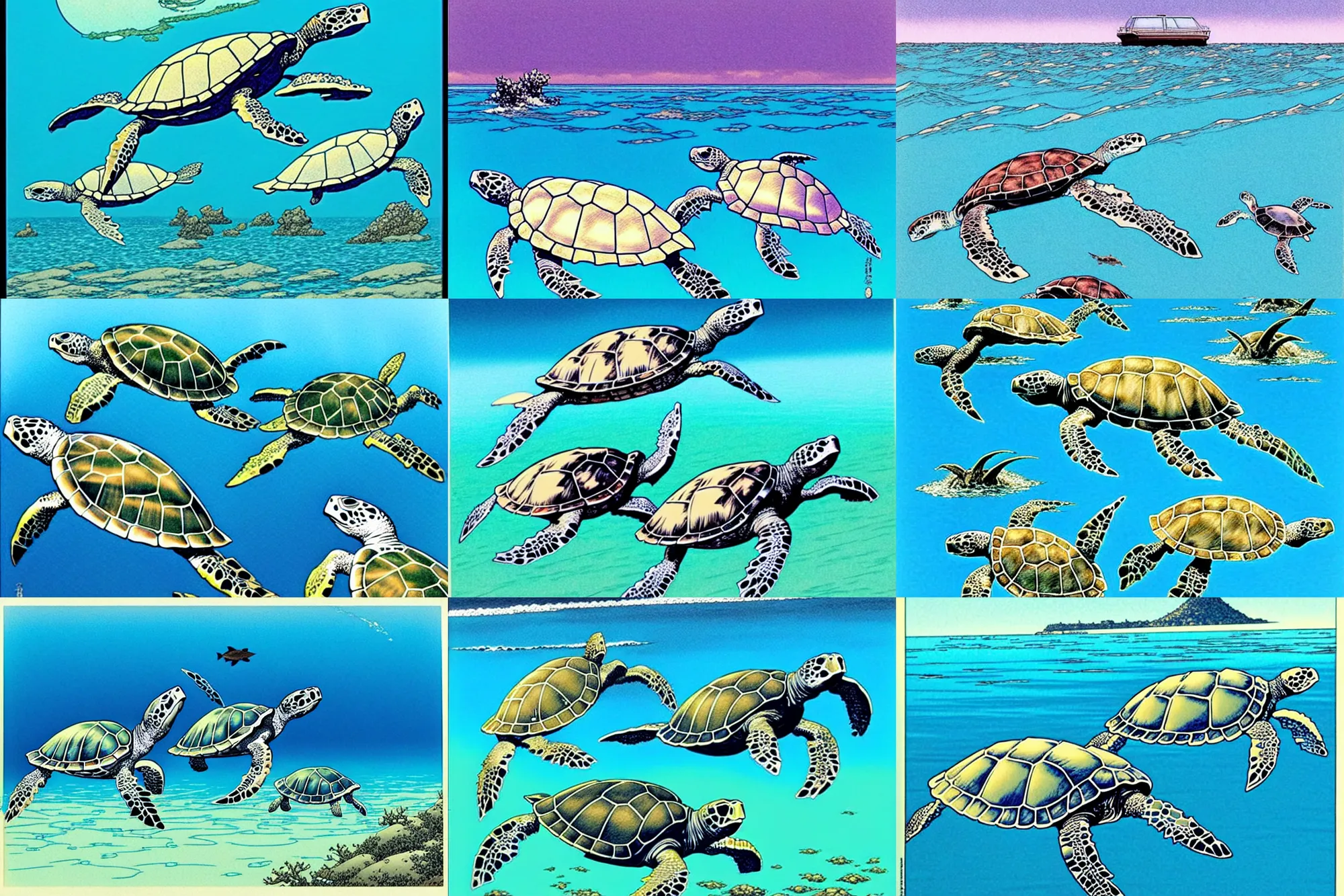 Prompt: ( ( ( ( ( sea turtles swimming in the sea ) ) ) ) ) by mœbius!!!!!!!!!!!!!!!!!!!!!!!!!!!