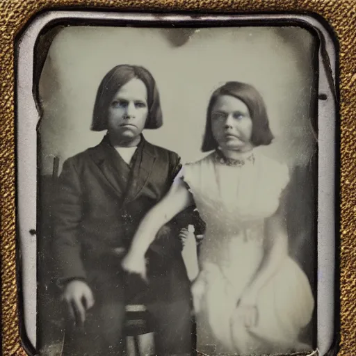 Image similar to tintype photo, two-headed