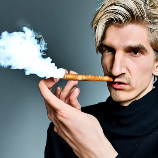 Image similar to a photo of xqc smoking a cigarrette