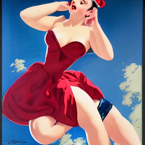 Prompt: a pinup by gil elvgren and loish.