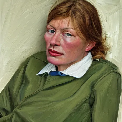 Image similar to high quality high detail painting by lucian freud, hd, portrait of janine cody