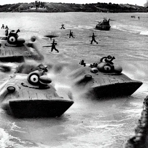 Image similar to nintendo kirby storms normandy beach on d - day ww 2