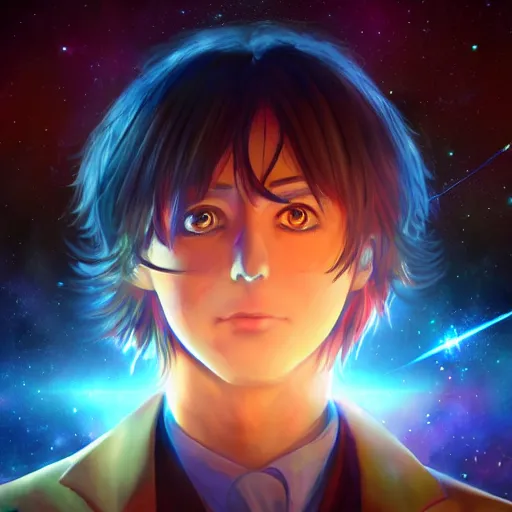 Prompt: portrait of carl sagan the cosmic god, anime fantasy illustration by tomoyuki yamasaki, kyoto studio, madhouse, ufotable, square enix, cinematic lighting, trending on artstation