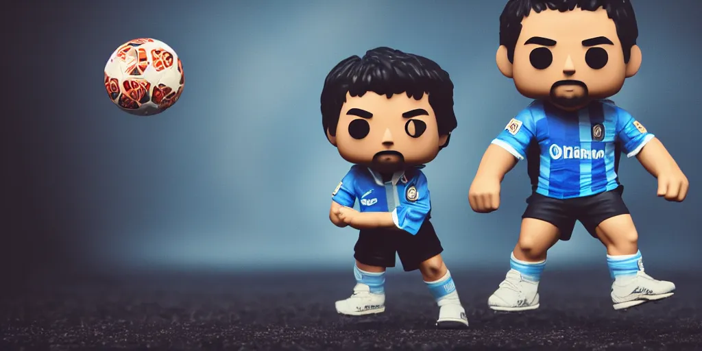 Image similar to funko of maradona, max resolution, high contrast, cinematic, light cinematic, volumetric, realistic, cinematic lighting, octane render, hyper realistic