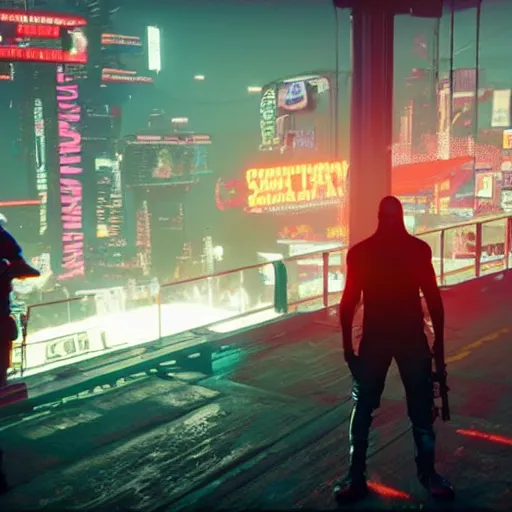 Image similar to 2 1 savage t pose in cyberpunk 2 0 7 7, gameplay screenshot, detailed