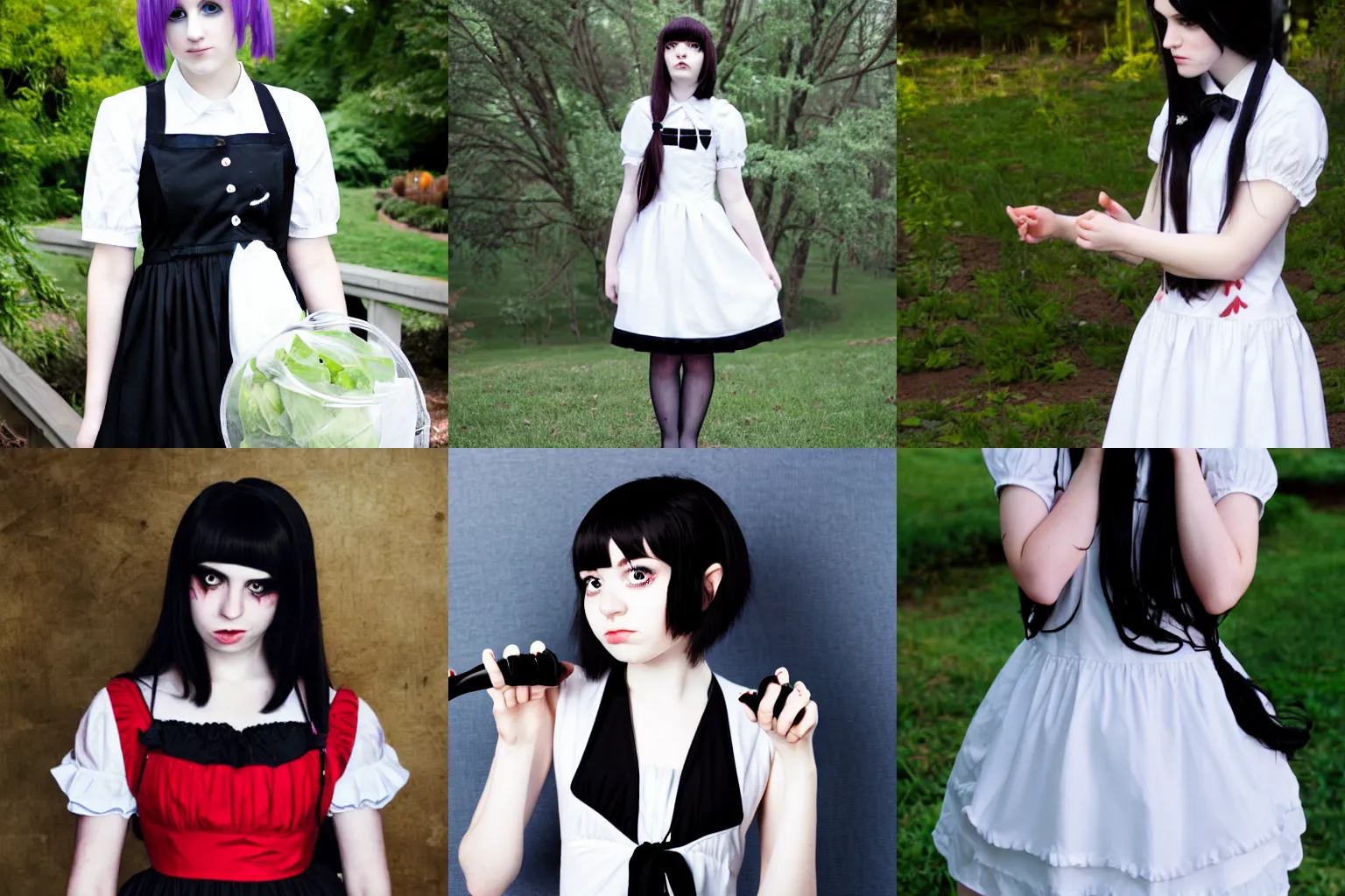 Prompt: A pale emo girl wearing a maid dress