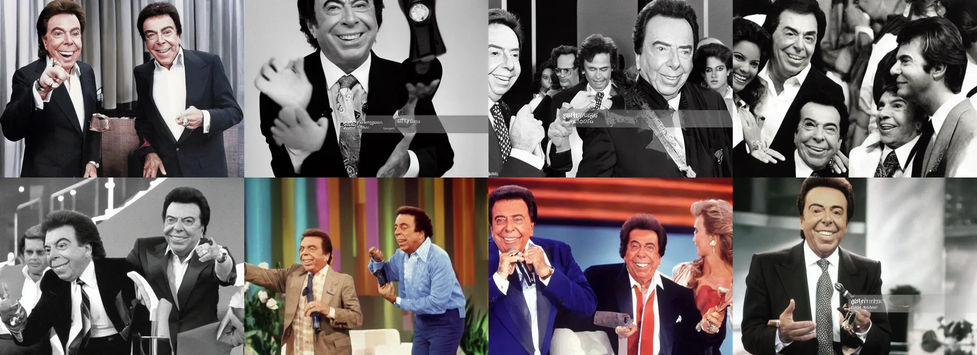 Prompt: photo silvio santos program, tv program, sbt, apresentador silvio santos, 1 9 8 4 brazillian program, silvio santo's show, color