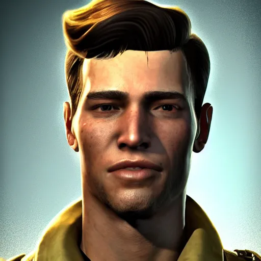 Prompt: a portrait of a very handsome young man, fallout 4,