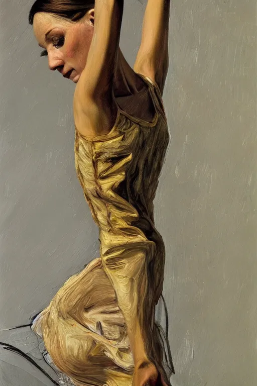 Image similar to high quality high detail painting by lucian freud, hd, exaggerated portrait of a ballerina, photorealistic lighting