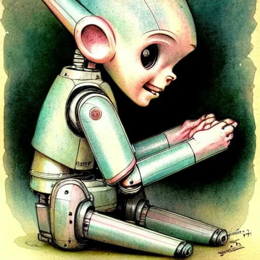 Prompt: ( ( ( ( ( 1 9 5 0 s robot elf baby. muted colors. ) ) ) ) ) by jean - baptiste monge