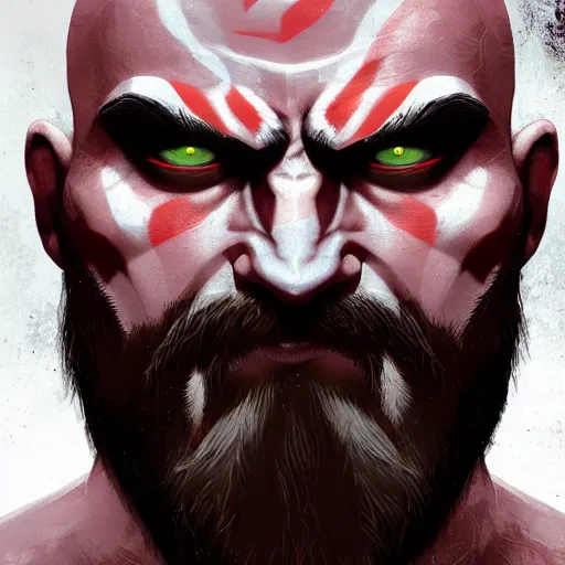 Image similar to portrait of kratos from god of war, mattepainting concept blizzard pixar maya engine on stylized background splash comics global illumination lighting artstation by feng zhu and loish and laurie greasley, victo ngai, andreas rocha, john harris