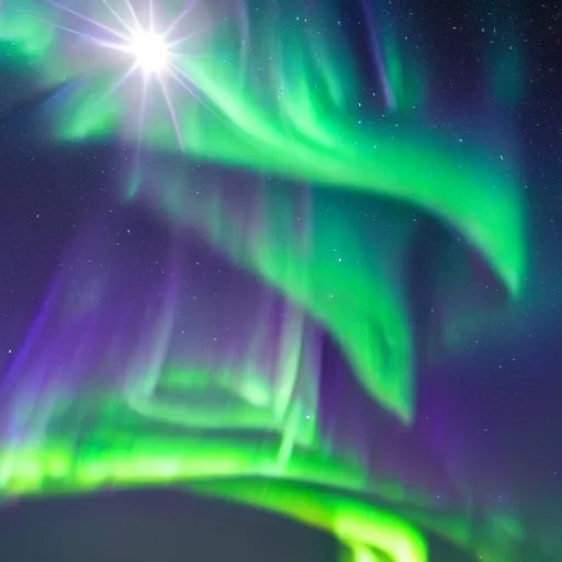 Prompt: comet with a long tail in a night sky aurora borealis 4k award winning photo