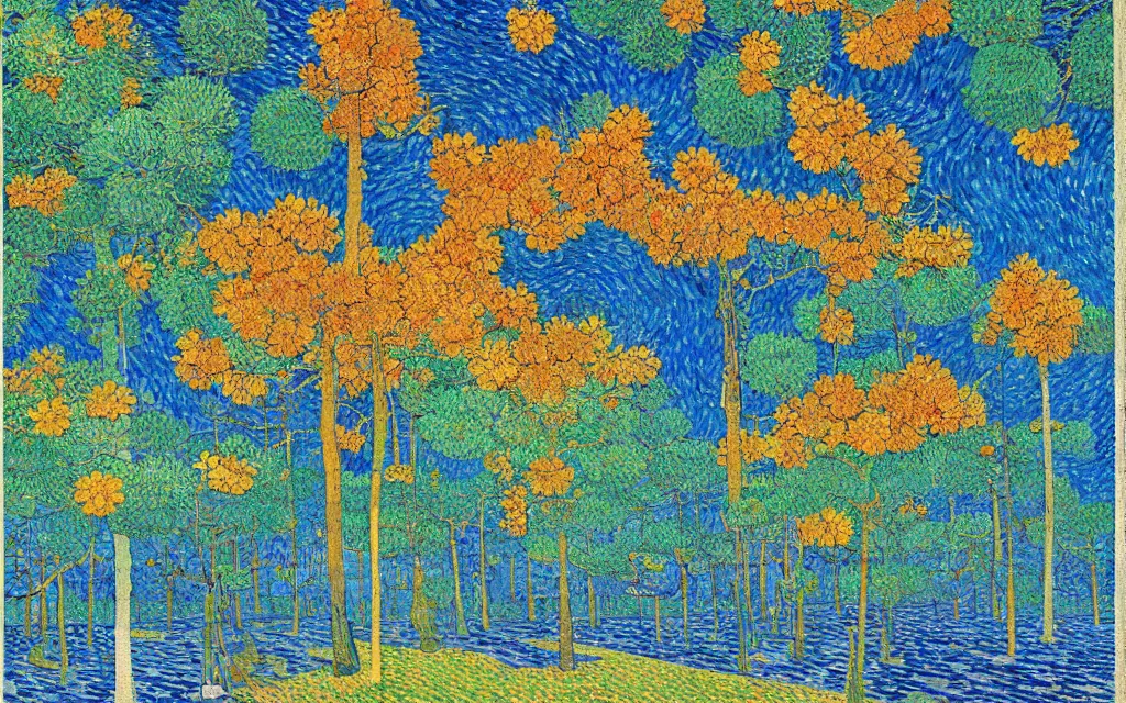 Image similar to a beautiful quiet park in fukuoka, fractal cubes. japanese embroidery. retro minimalist art by jean giraud and van gogh.