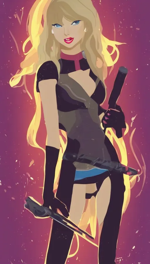 Prompt: taylor swift as a hero similar to seraphine from league of legends with a microphone in her hand as her weapon drawn in a 2 0 0 0 s cartoon on a saturday morning style, high quality, very well proportioned silhouette, contemporary art, taylor swift face