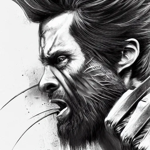 Image similar to wolverine in costumem starring into the camera, fixed eyes, cinematic, surreal, dramatic lighting, face, detailed, intricate, elegant, highly detailed, digital painting, artstation, chalk, concept art, smooth, sharp focus, illustration, art by sam spratt,