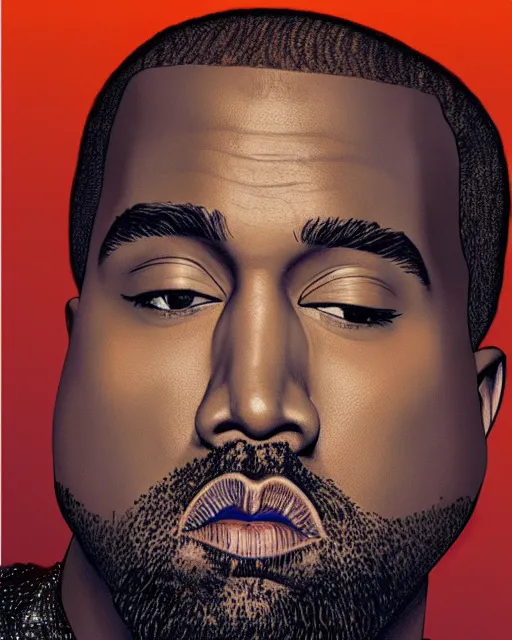 Prompt: kanye west in donda listening party 2 0 2 1, airbrush, drew struzan illustration art, key art, movie poster