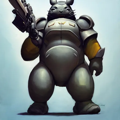 Image similar to greg manchess portrait painting of partially armored totoro as overwatch character, medium shot, asymmetrical, profile picture, organic painting, sunny day, matte painting, bold shapes, hard edges, street art, trending on artstation, by huang guangjian and gil elvgren and sachin teng