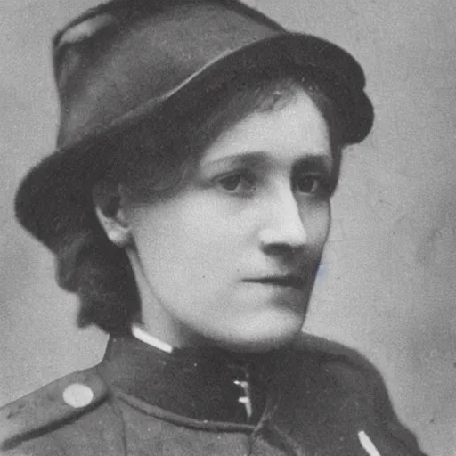 Prompt: member of the women's police service. photographed in england, 1 9 1 6, headshot