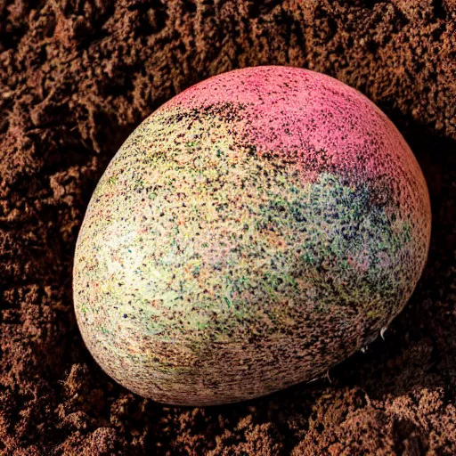 Prompt: beautiful dragon egg hatching in the dirt, close up photo, 8K, colorful