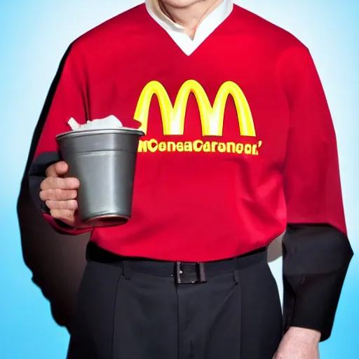 Prompt: Bob Odenkirk works as McDonalds in Mcdonalds uniform