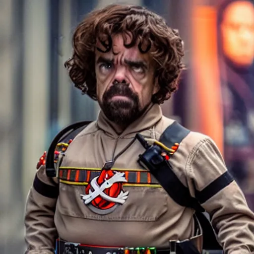 Image similar to stunning awe inspiring peter dinklage as a ghostbuster in the movie ghostbusters, movie still 8 k hdr atmospheric lighting